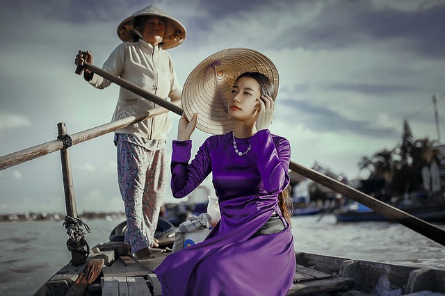 asian woman in purple dress
